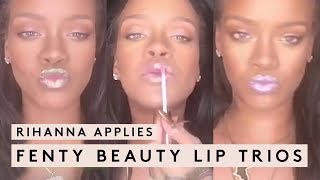 RIHANNA APPLIES FENTY BEAUTY LIP TRIOS  FENTY BEAUTY [upl. by Trebo]