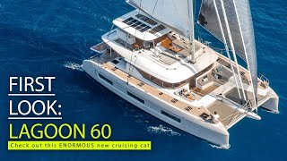 Lagoon 60 first look a HUGE new flybridge cat both on deck and inside [upl. by Eugirne]