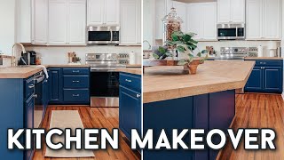 DIY Kitchen Makeover Painting Cabinets Butcher Block Countertops Decorating Ideas Before amp After [upl. by Merideth]