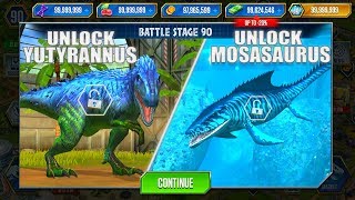 BATTLE STAGE 8690 UNLOCK YUTYRANNUS and MOSASAURUS  JURASSIC WORLD THE GAME [upl. by Esorrebma898]