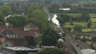 Steam Railway  Train Departs  Somerset  Minehead  Fremantle stock footage  E19R04 006 [upl. by Benildis]