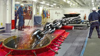 US Navy Dropping Massive Anchor Chain to Stop a Moving Aircraft Carrier [upl. by Azile]