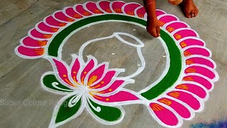 Easy Pongal pot rangoli🌹Sankranthi chukkala muggulu2024🌹New bhogi kundala muggulu🌹Super Pongal kolam [upl. by Euqirdor571]