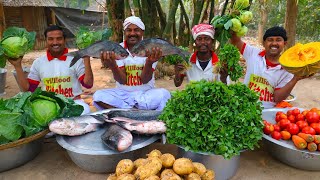 Village Style Katla Fish Curry amp Winter Vegetables cooking for village people  villfood Kitchen [upl. by Duthie]