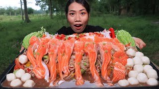 Mukbang salmon fish with papaya salad  Eating salmon fish [upl. by Hurleigh]