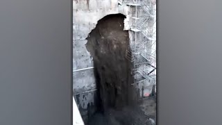 WATCH Video shows moment retaining wall collapses at BC construction site [upl. by Avle]