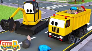 Construction vehicles fix the house—ExcavatorBulldozer crane truck and wheel loader for kids [upl. by Anirtap225]