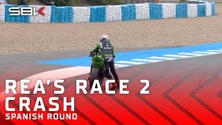 Rea crashes from lead on Kawasaki farewell 💥  ESPWorldSBK 🇪🇸 [upl. by Gearard]