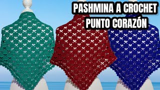 📌📌 FACIL CAPA PASHMINA a crochet PUNTO DE CORAZONES  Todo en crochet [upl. by Carrie206]