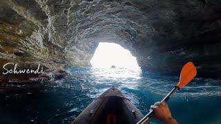 Grotte de Sdragonato exploring the Dragons Grotto in Corsica with an inflatable kayak Itiwit 100 [upl. by Glynis530]