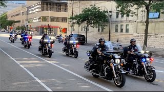 Watch Donald Trumps motorcade in downtown Milwaukee heading to Fiserv Forum [upl. by Ardnalak]