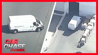 Police chase reckless driver in a cargo van suspect runs into a warehouse  Car Chase Channel [upl. by Irtimid365]