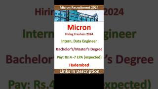 Micron Fresher Jobs 2024  Intern Data Engineer  Hyderabad  Data Science Jobs  IT Jobs [upl. by Zaragoza]