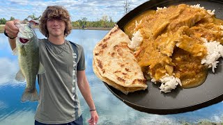 Bass Catch and Cook  AMAZING Fish Curry [upl. by Elleinet]