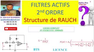 Filtre actif 2nd ordre  structure de RAUCH diagramme de Bode fréquence de coupure cours [upl. by Eekaz]