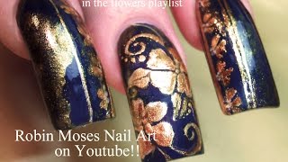 Gold Flower Filigree Nail Art for Long nails DIVA Lush Design Tutorial [upl. by Des978]