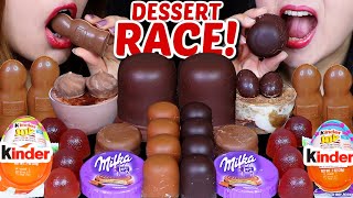 ASMR FAVORITE CHOCOLATE DESSERT RACE GIANT CHOCOLATE MARSHMALLOWS MILKA CADBURY KINDER JELLY 먹방 [upl. by Willette]