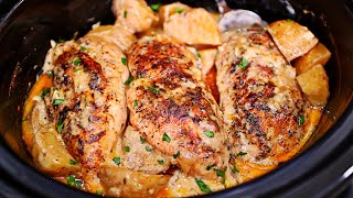 Easy Slow Cooker Creamy Garlic Butter Chicken and Potatoes Recipe [upl. by Yblek]