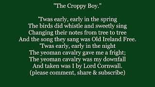 The CROPPY BOY Lyrics Words Small Things Like IRISH REBEL sing along song not Clancy Bros Dubliners [upl. by Norrehs]