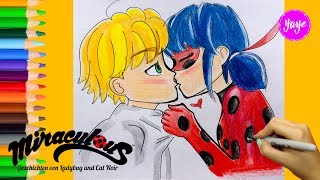 How to draw LADYBUG amp CHAT NOIR  Marinette amp Adrien MiraculouskissYaye [upl. by Debbee699]