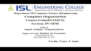 CSE CO Lecture10 UNIT2 IO ORGANIZATION  Modes of Transfer [upl. by German]