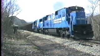 Conrail C398 and C307 leading coal trains on the Monongahela RWY in 1990 [upl. by Mharba124]