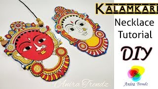 How to make Kalamkari Necklace at Home  Fabric Jewel [upl. by Josephina]