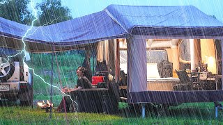 9999 Inflatable Tent Trailer Camping in the Rain ☔ Awesome Air Conditioner and AllInOne Kitchen [upl. by Decamp]