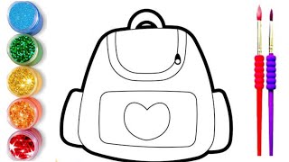 draw and colour a school bag for kids  Easy school bag drawing colouring and painting [upl. by Namlaz]