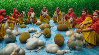 Intestine Cooking with Raw Jackfruit  Different Style Cow Intestine Curry  Delicious Village Food [upl. by Pittel]