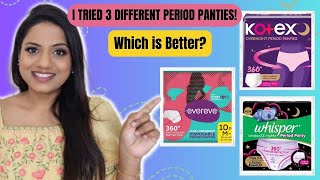 DISPOSABLE PERIOD PANTIES COMPARISON WHISPER  EVEREVE  KOTEX  Ria Rajendran [upl. by Claire]