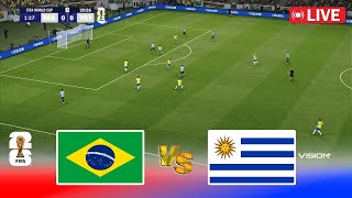 🔴LIVE  BRAZIL vs URUGUAY  World Cup 2026 Qualification  Ao Vivo Match Today  PES Game Simulation [upl. by Yelats]