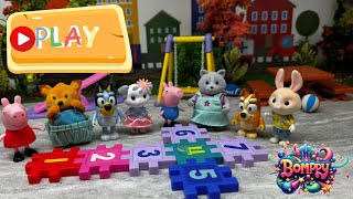 Peppa Pig Bluey and her friends play hopscotch game  Fun Math Games with Friends [upl. by Nyer975]