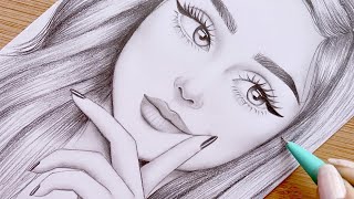 Pencil Sketch for beginners  How to draw a face  step by step  Girl Drawing [upl. by Reibaj]