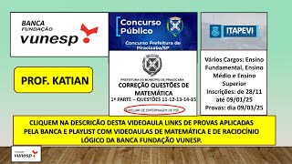 VUNESP  Prefeitura de PiracicabaSP Cargo Auxiliar de Enfermagem 1a parte questões de matemática [upl. by Uba]