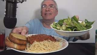 ASMR Eating Spaghetti Texas Toast Salad Night Whispering [upl. by Yngiram]