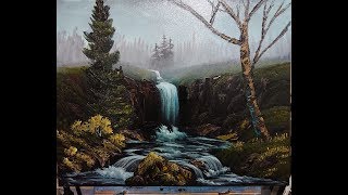 Waterfall Cutting Through the Mist  Wet on wet  Full Oil Painting Tutorial [upl. by Alake780]