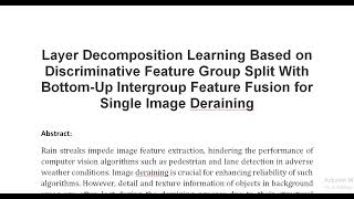 Layer Decomposition Learning Based on Discriminative Feature Group Split With Bottom Up Intergroup F [upl. by Ephrayim]