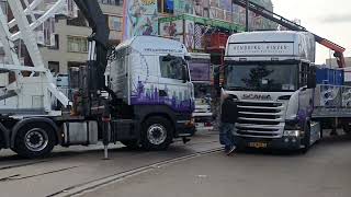 DEEL1 KERMIS 🎢🎡🎠🎪AFBOUW IN LEIDEN bij molen de valk en Langegrach en schuttersveld en beestenmarkt [upl. by Curtice452]