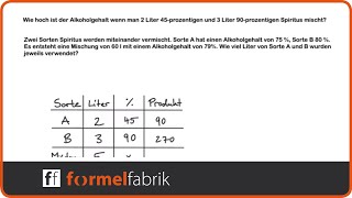 Mischungsaufgaben Nr 2 – Zwei Sorten Alkohol werden gemischt – Beispielaufgaben [upl. by Llenehc]