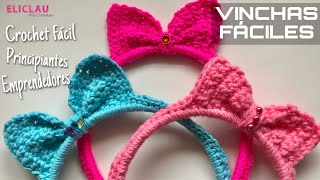 Como tejer VINCHADIADEMA a Crochet con MOÑO  CROCHET FÁCIL  EliClau [upl. by Vidal]