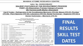 BARC PLANT OPERATOR FINAL RESULTS ITI ALL TRADES SKILL TESTS DATES BARC FINAL RESULTS 2024 [upl. by Ahseret]