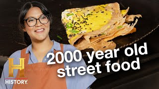 Sohla Cooks Jianbing Chinas Ancient Street Food  Ancient Recipes with Sohla [upl. by Lledualc]