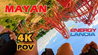 ROLLER COASTER MAYAN  4K Front Row POV  5 INVERSIONS  Suspended Looping Coaster ENERGYLANDIA 2024 [upl. by Quartus]