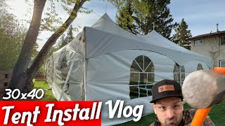 30x40 Tent Install Vlog  Stuck Tent Stake  DIY Tent Lights 💡 [upl. by Shelburne]