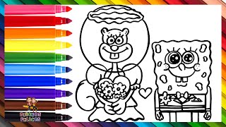 Dibuja y Colorea A Bob Esponja Y Arenita Mejillas Casándose 🧽❤️🐿️🤵⚭👰‍♀️🌊 Dibujos Para Niños [upl. by Constantine]