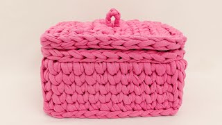 Español CESTA CUADRADA DE TRAPILLO PASO A PASO CROCHET [upl. by Aenehs583]