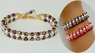 How to make easy beaded bracelet  Easy bracelet making at home  Easy bracelet making tutorial [upl. by Novyad164]