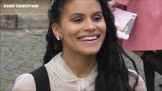 Zazie BEETZ  Deadpool  Joker  attends Paris Fashion Week 5 march 2019 show MiuMiu [upl. by Anewor697]