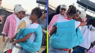 Justin Bieber KISSES Jaden Smith During Coachella Reunion [upl. by Eenehs]